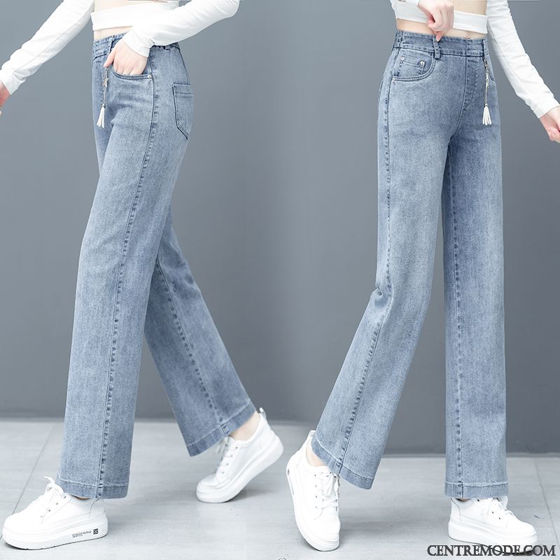 Jeans Femme Pantalon Grande Taille Été Mince Baggy Haute Cintrée Bleu