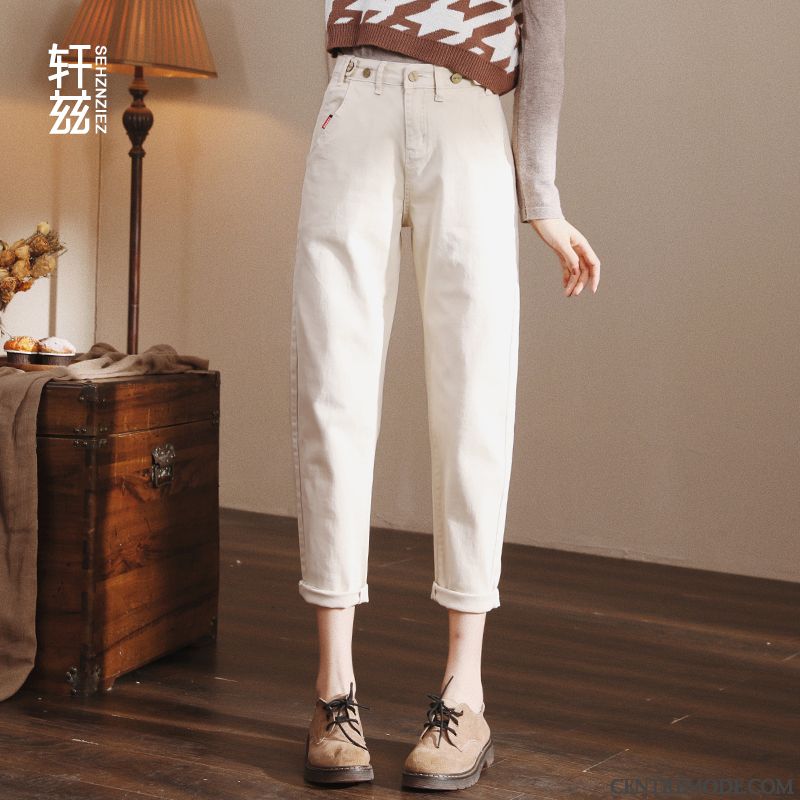 Jeans Femme Printemps Mince L'automne Baggy Harlan Haute Cintrée Blanc