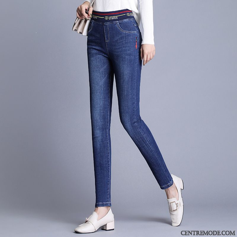 Jeans Femme Élastique Longue Extensible Pantalon Haute Cintrée Pantalon Crayon Bleu Marin