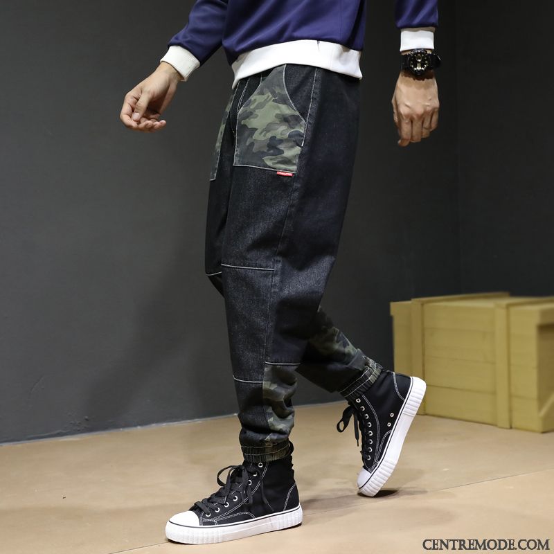 Jeans Homme Camouflage Serrés Gras Hip Hop Hiver Longue Noir