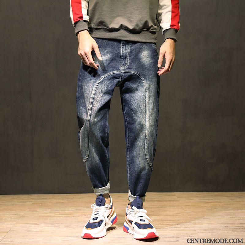 Jeans Homme Harlan Hiver Extensible Baggy Grande Taille Épais Bleu Marin