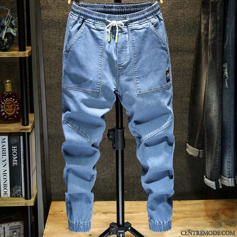 Jeans Homme Harlan Marque De Tendance Pantalons Slim Été Baggy Bleu