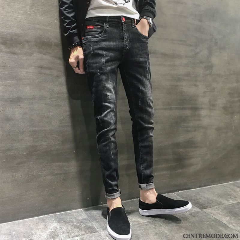 Jeans Homme L'automne Pantalon Slim Décontractée Longue Extensible Noir