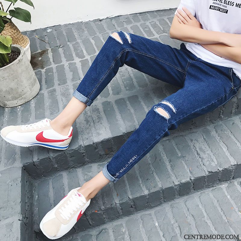 Jeans Homme Slim Pantalon Extensible Troués Tendance Étudiant Bleu