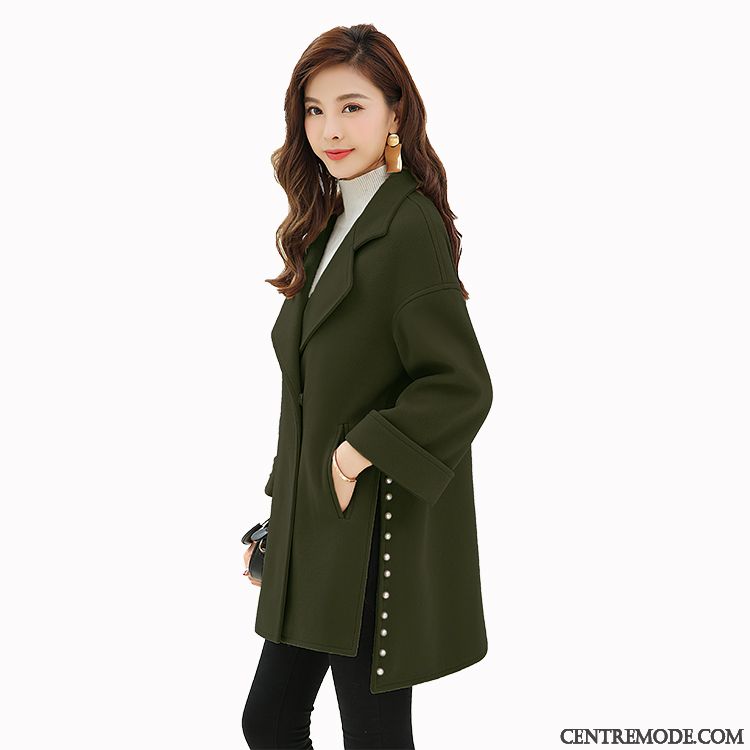 Manteaux Femme L'automne Costume Manteau En Laine Longue Type De Gueule Vert