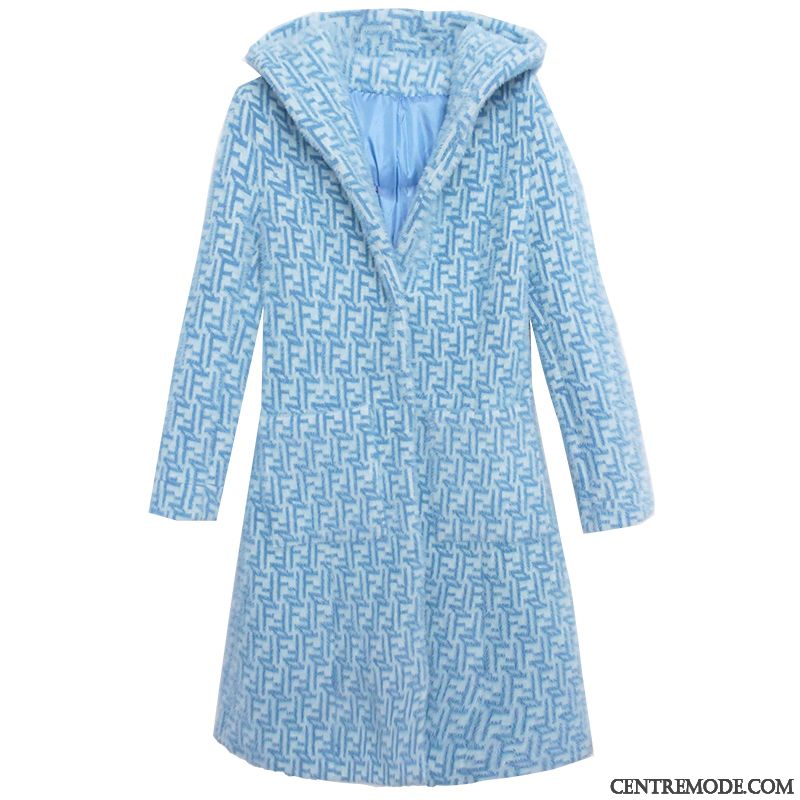 Manteaux Femme Manteau En Laine La Mode Hiver L'automne Épaissir Parka Bleu Jaune Or Foncé