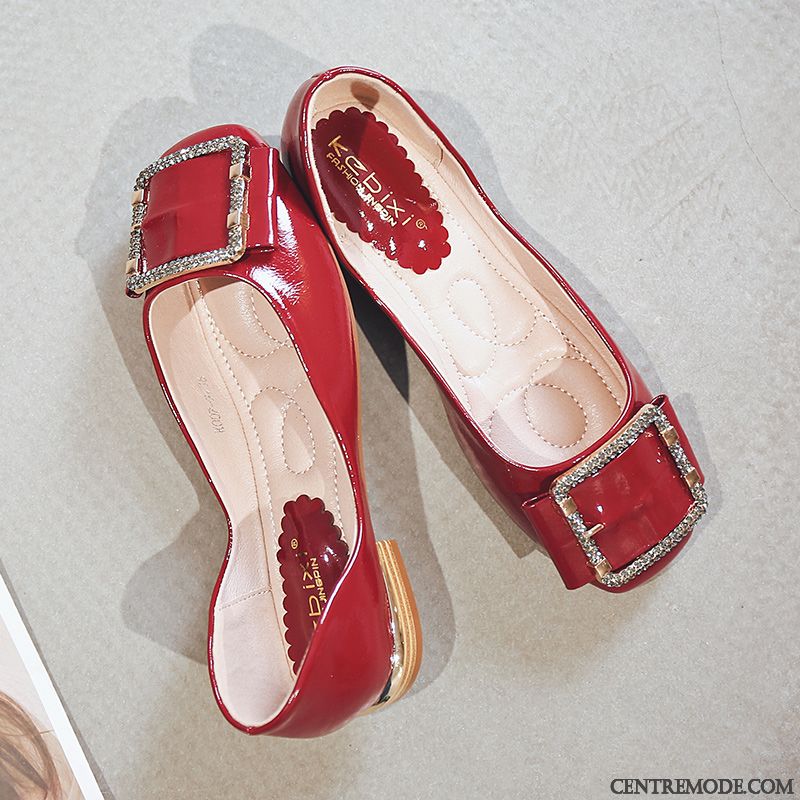 Mocassins Femme Printemps Chaussures Plates Derbies Slip-on Tête Carrée Été Rouge Clair