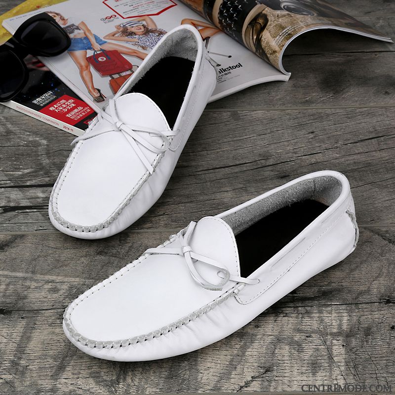 Mocassins Homme Respirant Chaussures En Cuir Printemps Flâneurs Été Tous Les Assortis Blanc