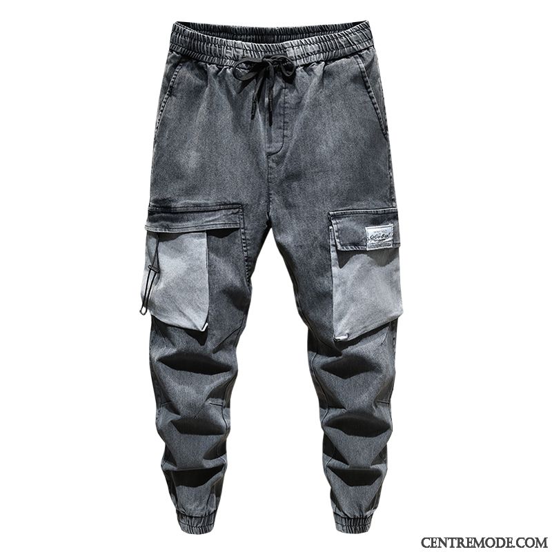 Pantalon Cargo Homme Légère Multi-poche Jeans Été Harlan Baggy Gris Foncé