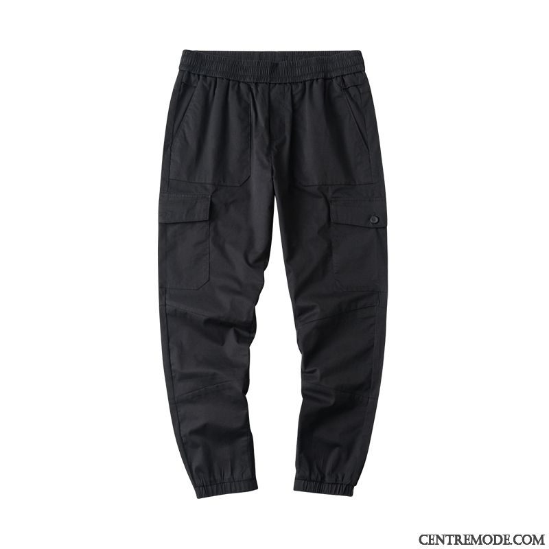 Pantalon Cargo Homme Été Multi-poche Collants Pantalons Serrés Marque De Tendance Noir