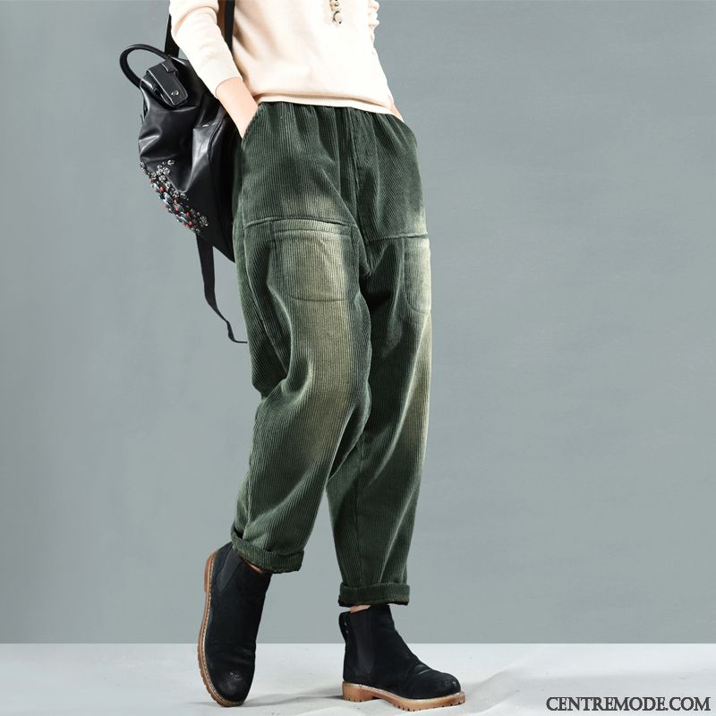 Pantalons Femme Chauds Velours Côtelé Vintage Hiver Harlan Plus De Velours Blanc Vert