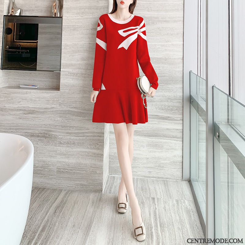 Robes Femme Hiver L'automne Printemps Mince Rouge