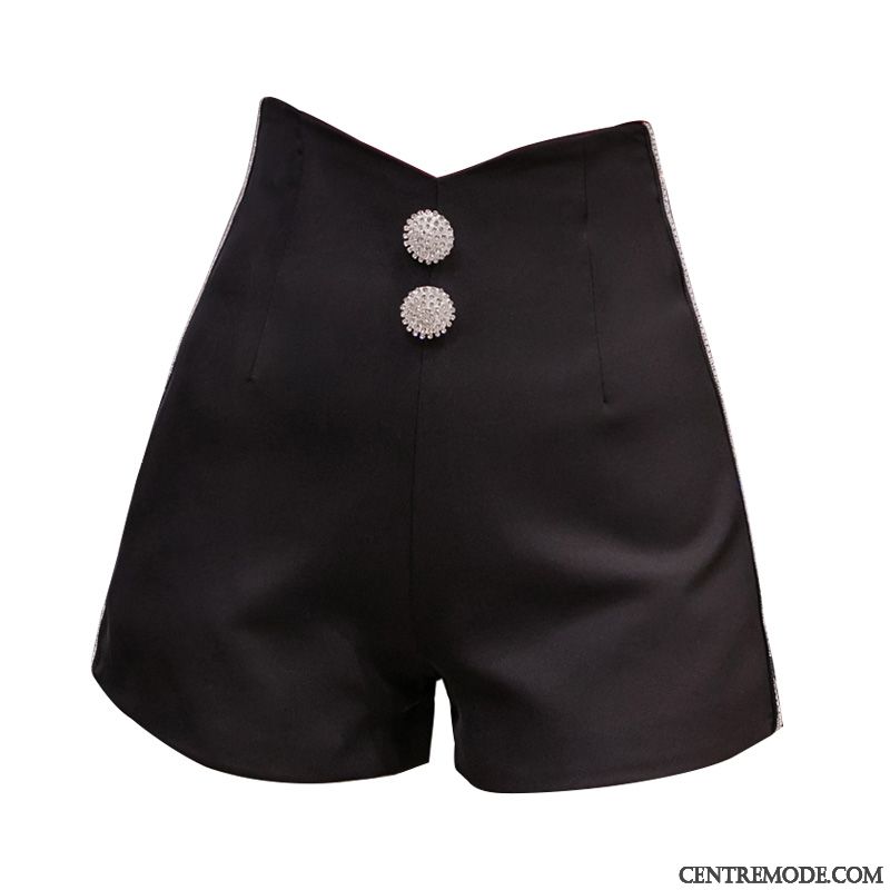 Shorts Femme Slim Mode Outwear Pantalon Printemps Courte Noir