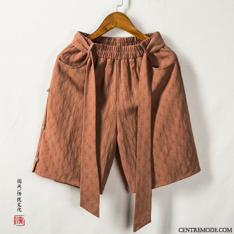 Shorts Homme Style Chinois Respirant Style National Rétro Cinquième Pantalon Baggy Jaune