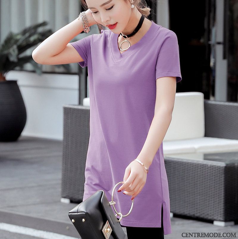 T-shirts Femme Chemise En Bas Une Veste Mince Dame Coton Bio Été Violet