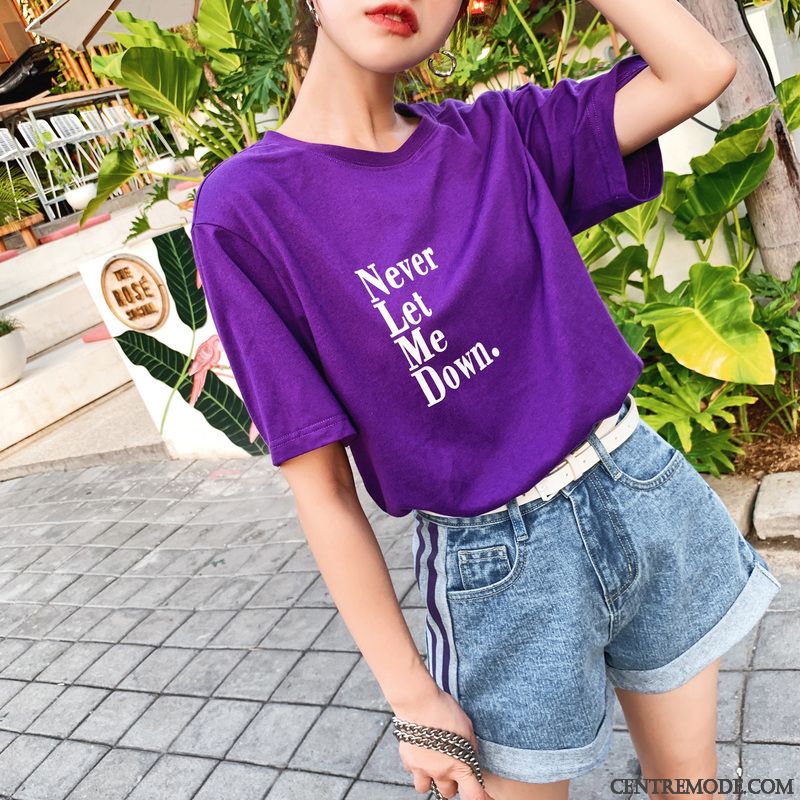 T-shirts Femme Fille Baggy Une Veste Été Courte Violet Vert