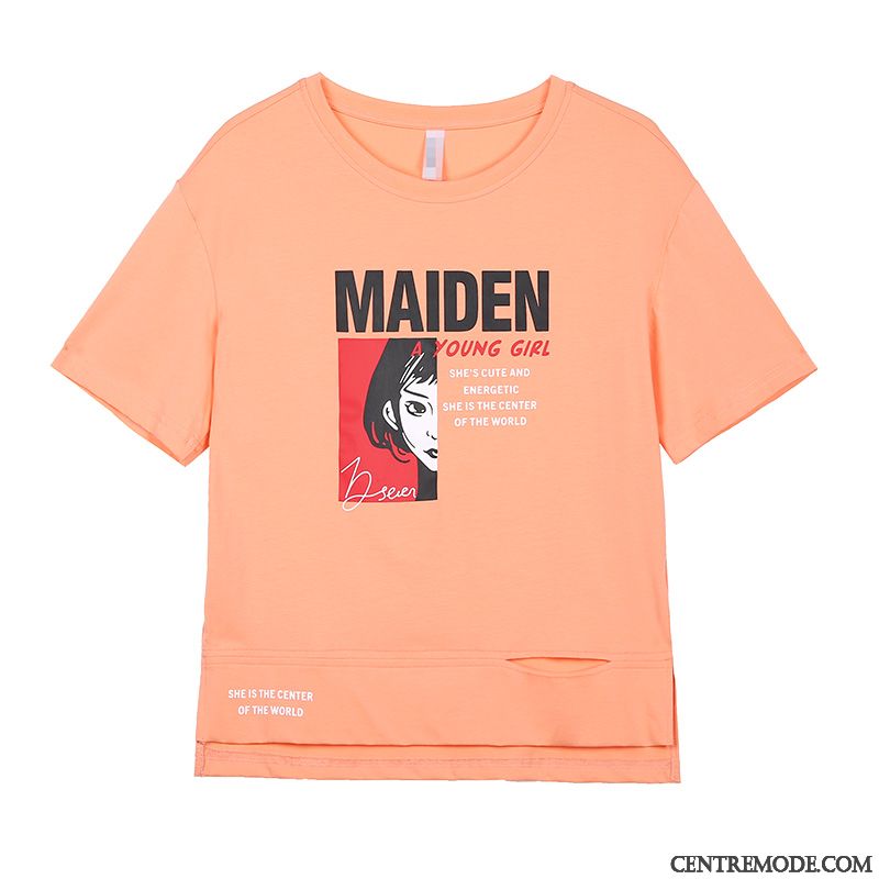 T-shirts Femme Une Veste Fille Manche Haute Junior Été Orange