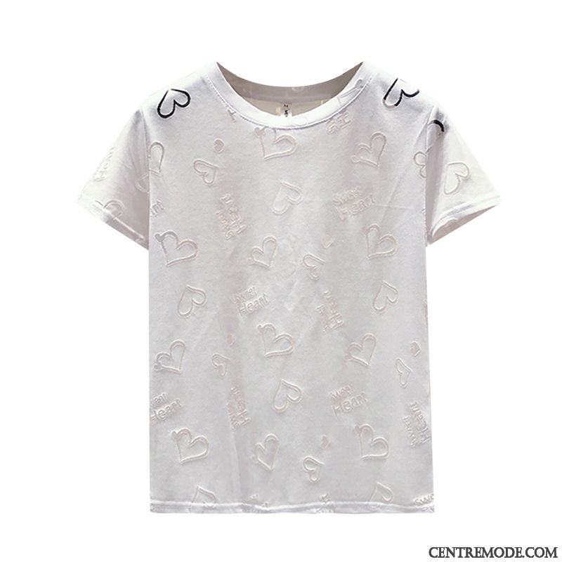 T-shirts Femme Été Broderie Désign Chemise En Bas Creux Guipure Une Veste Blanc