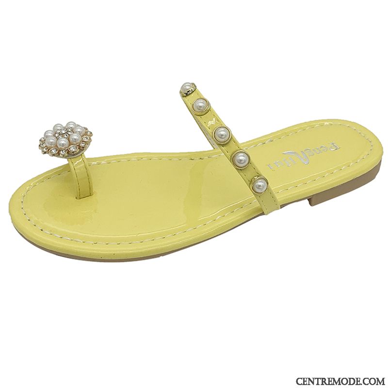 Tongs Femme Perle Plage Outwear Tendance Tongs Chaussons Mesh Rouge Jaune