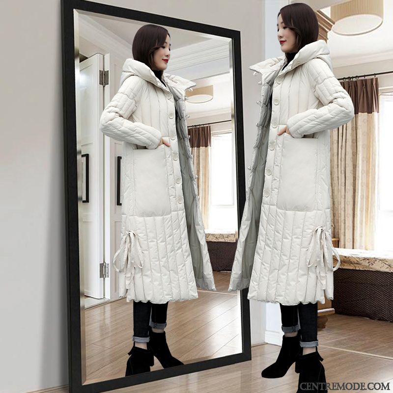 Veste En Coton Femme Capuche Vêtements Matelassé Mode Épaissir Laçage Chauds Blanc