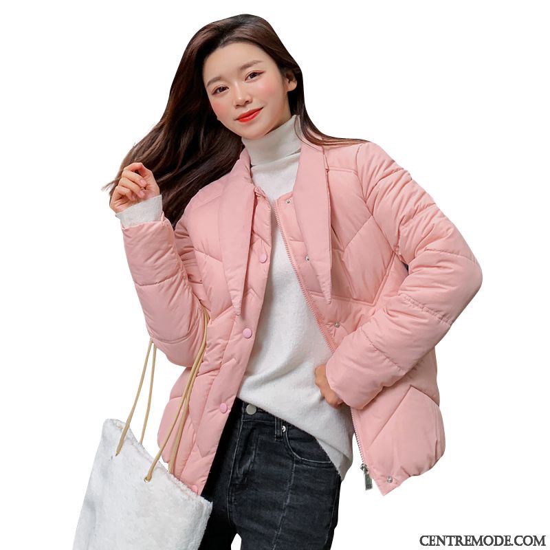 Veste En Coton Femme Vêtements D'hiver Épaissir Laçage Décontractée Vêtements Matelassé Capuche Rose