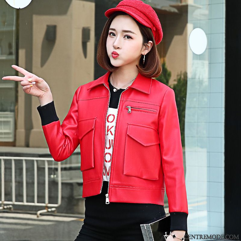 Vestes En Cuir Femme L'automne Tendance Printemps Veste En Cuir Court Manteau Rouge