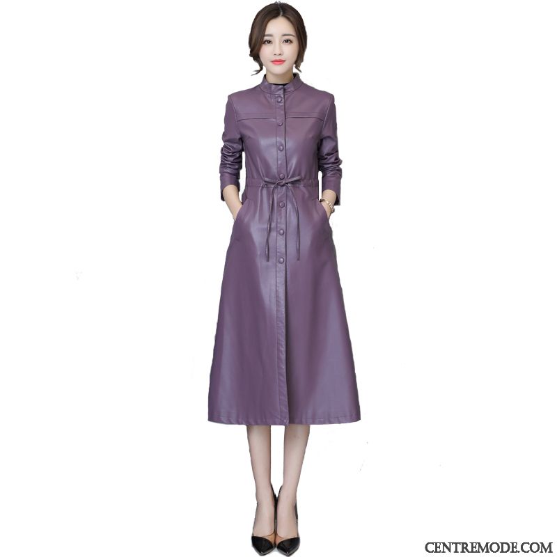 Vestes En Cuir Femme Manteau Coton Cuir Véritable L'automne Coupe Vent Grande Taille Violet