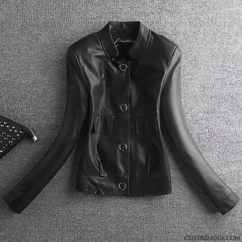Vestes En Cuir Femme Veste En Cuir Mode Court Manteau Petit Style Vêtements Moto Noir