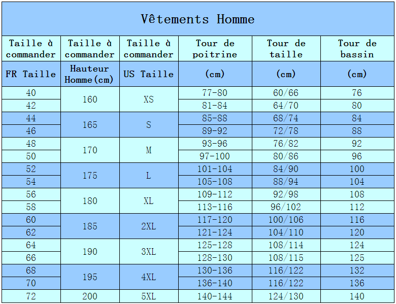 CentreMode Vêtements homme tailles