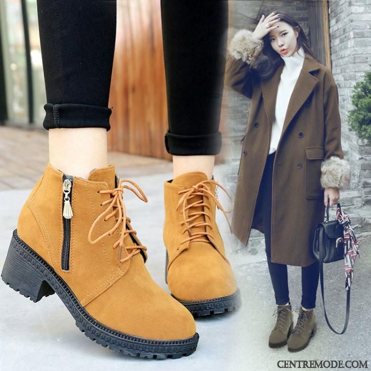 Achat Bottes En Ligne Saumon Tout Noir, Bottines Cuir Fourrées Femme En Vente