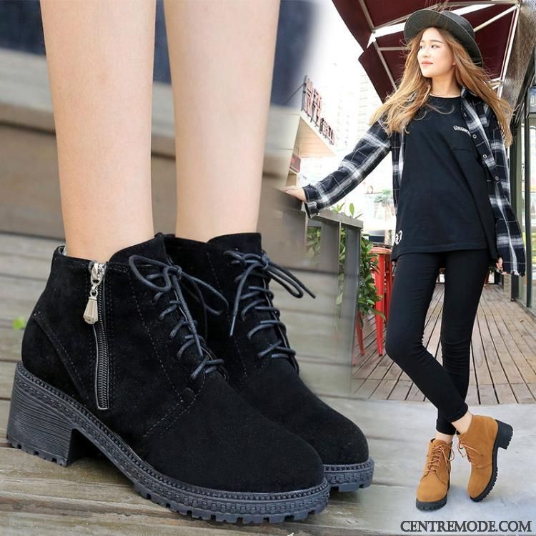 Achat Bottes En Ligne Saumon Tout Noir, Bottines Cuir Fourrées Femme En Vente