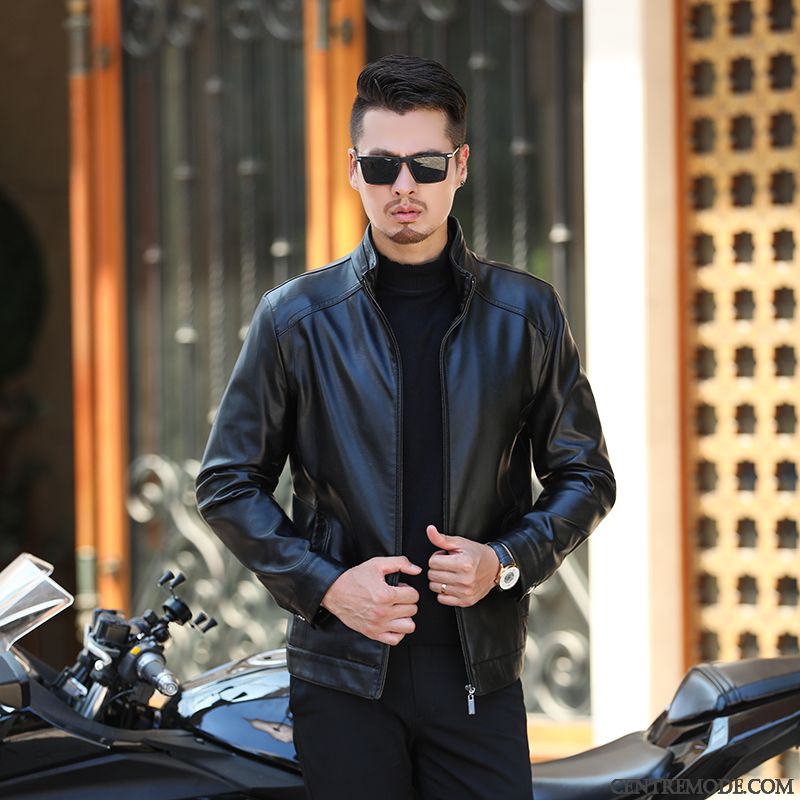 Blouson Cuir A Capuche, Blouson Homme Cuir Noir Steelblue Seashell
