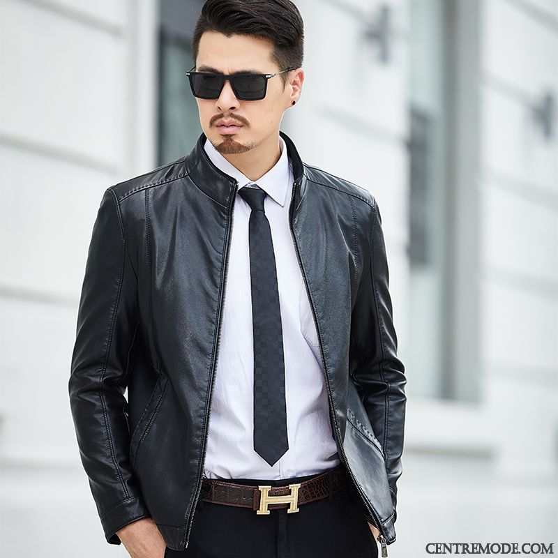 Blouson Cuir A Capuche, Blouson Homme Cuir Noir Steelblue Seashell