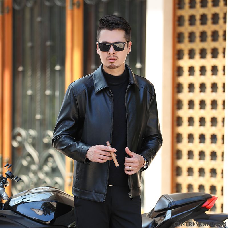 Blouson Cuir A Capuche, Blouson Homme Cuir Noir Steelblue Seashell