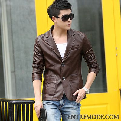 Blouson Cuir Fashion Homme Beige Lawngreen, Veste Cuir Homme Ete Pas Cher Soldes