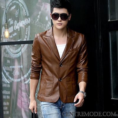 Blouson Cuir Fashion Homme Beige Lawngreen, Veste Cuir Homme Ete Pas Cher Soldes