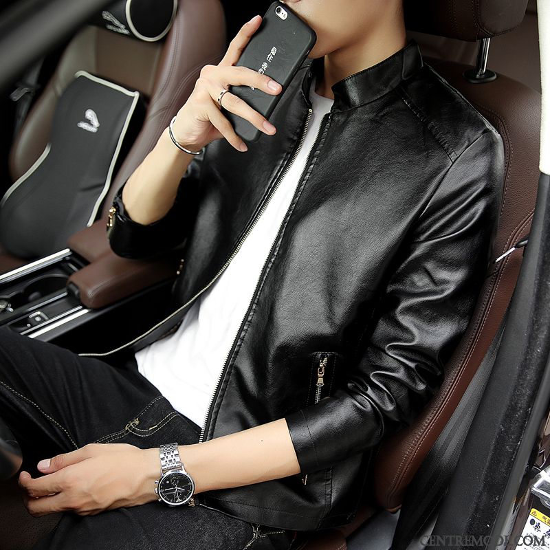 Blouson Homme Promo Pas Cher, Blouson Cuir Tendance Homme Bleu Ciel Gris