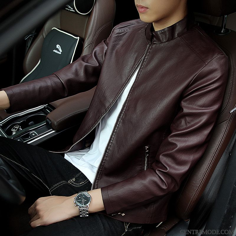 Blouson Homme Promo Pas Cher, Blouson Cuir Tendance Homme Bleu Ciel Gris