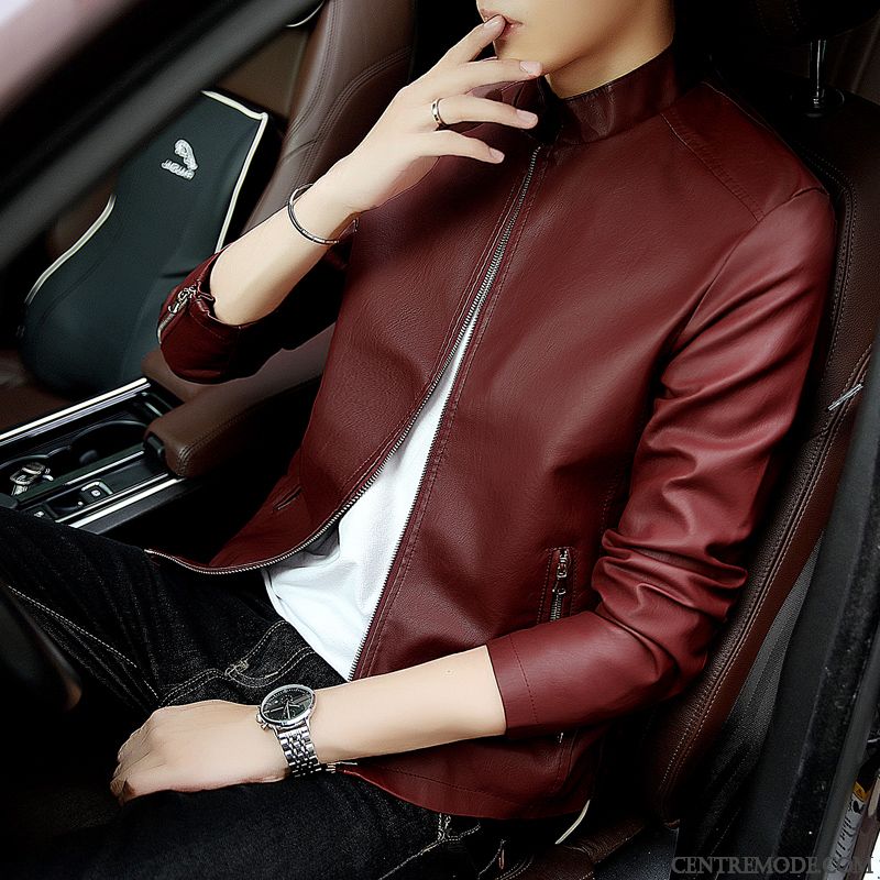 Blouson Homme Promo Pas Cher, Blouson Cuir Tendance Homme Bleu Ciel Gris