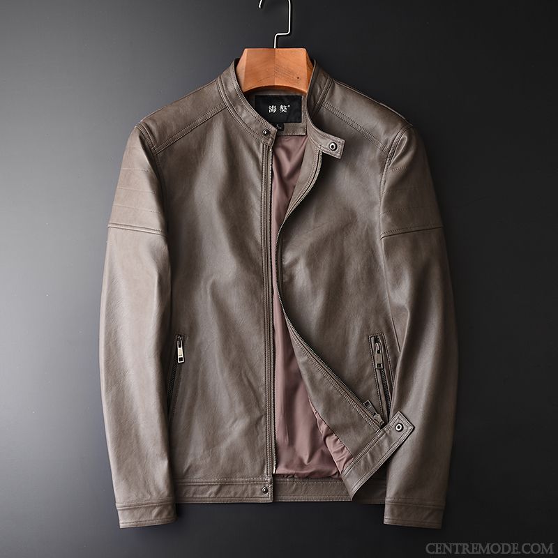 Blouson Imitation Cuir Homme En Ligne, Blouson Cuir Biker Homme Poudre Bleue Beige Sable