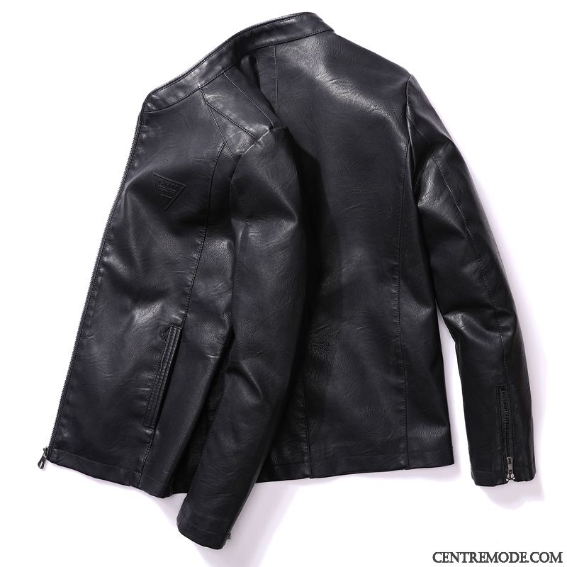 Blouson Style Motard Homme Poudre Bleue Kaki, Veste En Cuir Homme Pas Cher