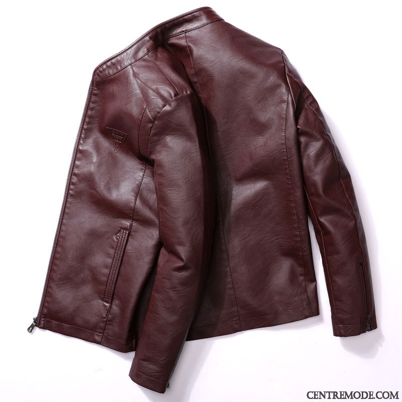 Blouson Style Motard Homme Poudre Bleue Kaki, Veste En Cuir Homme Pas Cher