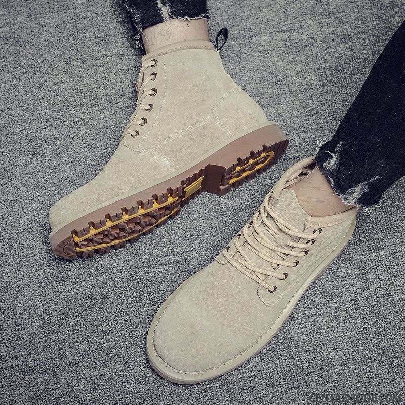 Boots Chaussures Homme Soldes, Botte Haute Pour Homme Vin Rouge Beige