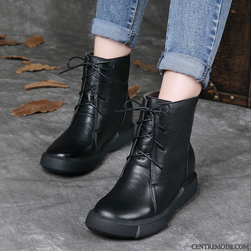 Boots En Cuir Femme Noir Noir, Bottes En Ligne Femme Soldes