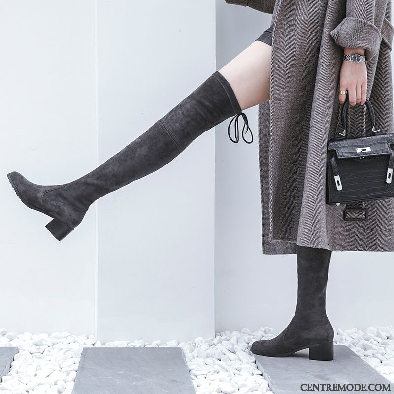 Botte Plate Femme Pas Cher, Bottes Femmes Noires Cuir Jaune Vert Pensée