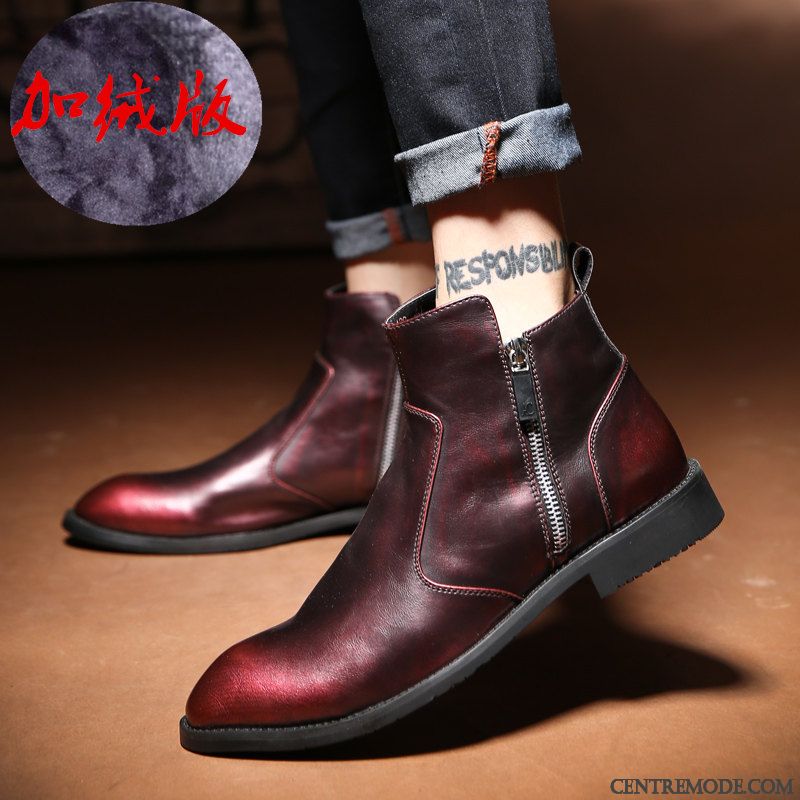 Bottes Cuir Marron Homme Pas Cher, Chaussure Botte Homme Tout Noir Corail