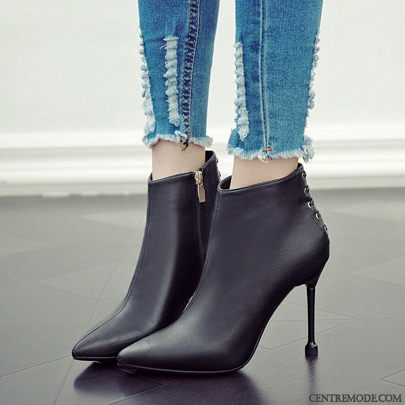 Bottes Femme Bottes Courtes Minces Escarpins Pointe Pointue Bottes Martin Angleterre Blanc Or
