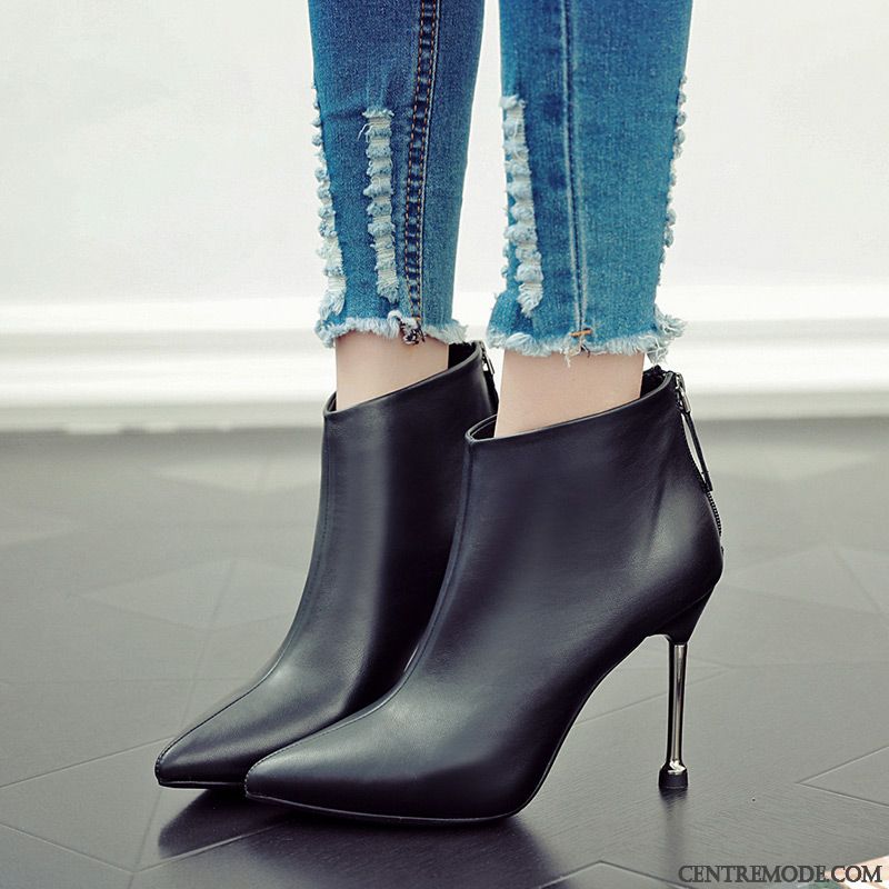 Bottes Femme Bottes Courtes Minces Escarpins Pointe Pointue Bottes Martin Angleterre Blanc Or