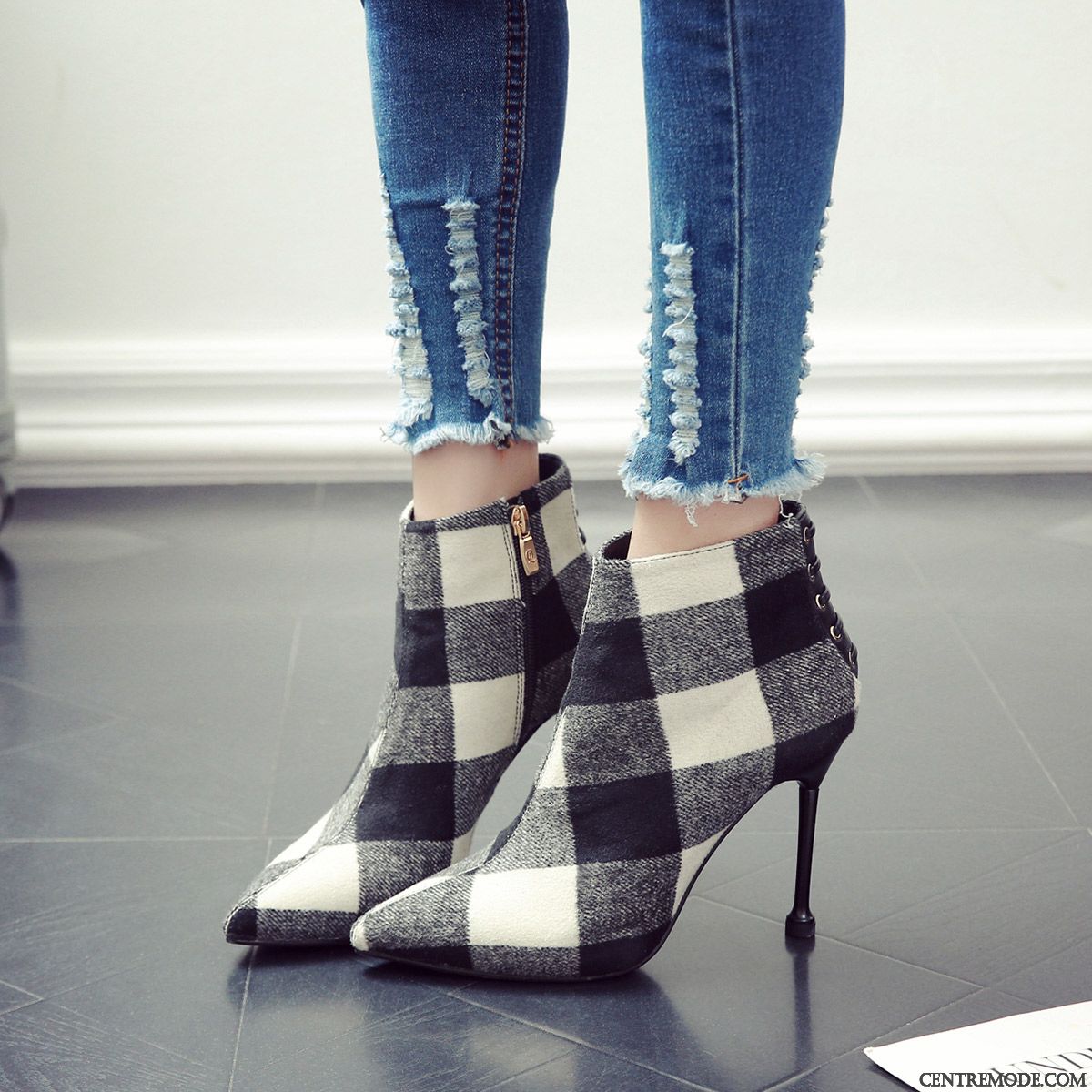Bottes Femme Bottes Courtes Minces Escarpins Pointe Pointue Bottes Martin Angleterre Blanc Or