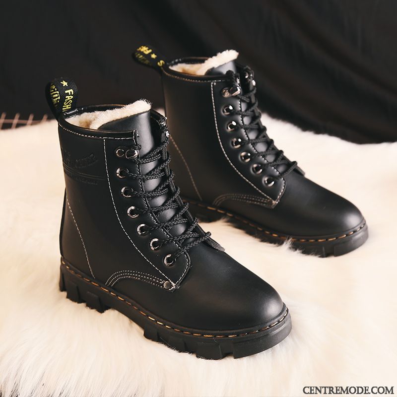 Bottes Femme Bottes Martin Chaussures En Coton Étudiant Semelle Épaisse Bottes Courtes Renforcé Blanc